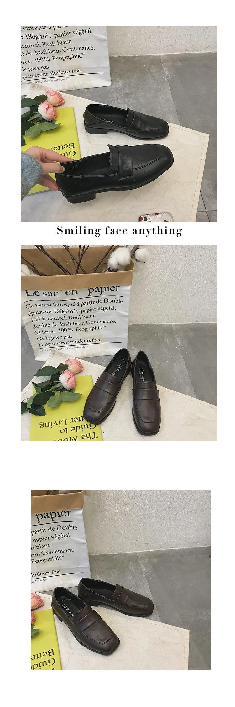 Title 6, Retro mokasyny z kwadratowym noskiem, ze skóry,...