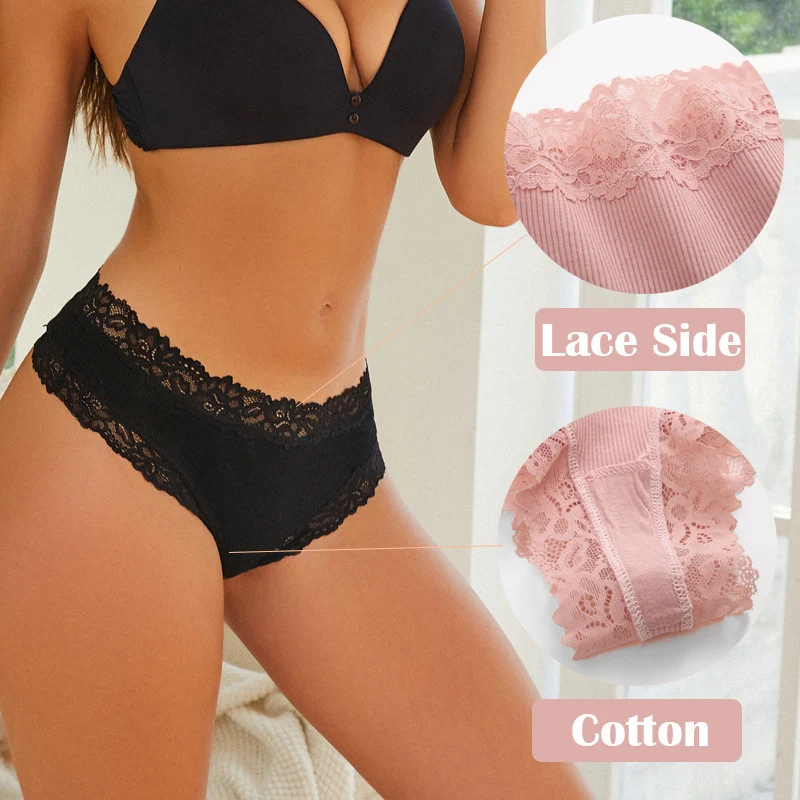 Title 11, Ribbed cotton underwear womens briefs with lac...