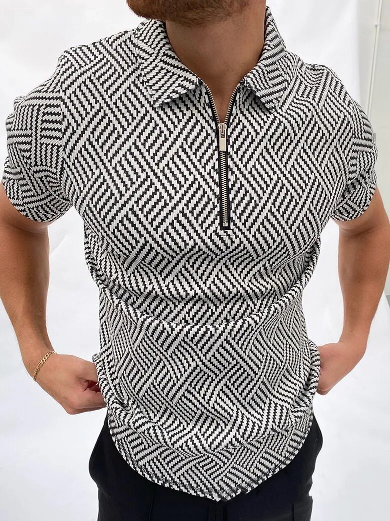 New Style Men's POLO Shirt with Zipper and Color Matching, T-Shirt Top, Comfortable and Stylish, Perfect for Casual Wear — photo 12