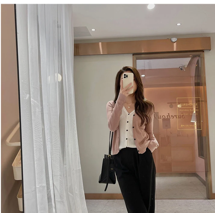 Title 11, Fake Two-piece Knitted Cardigan Womens Solid C...