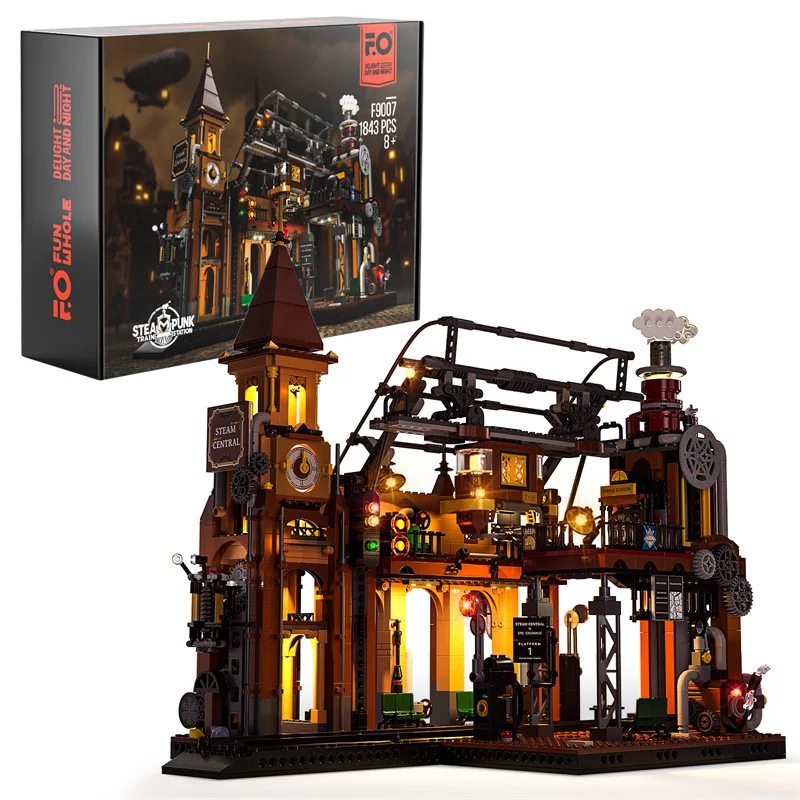 Title 5, Steampunk Train Station Building Blocks Light P...