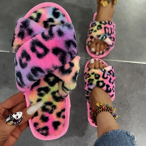 Title 13, Dames indoor pantoffels, fuzzy luipaard pluche,...