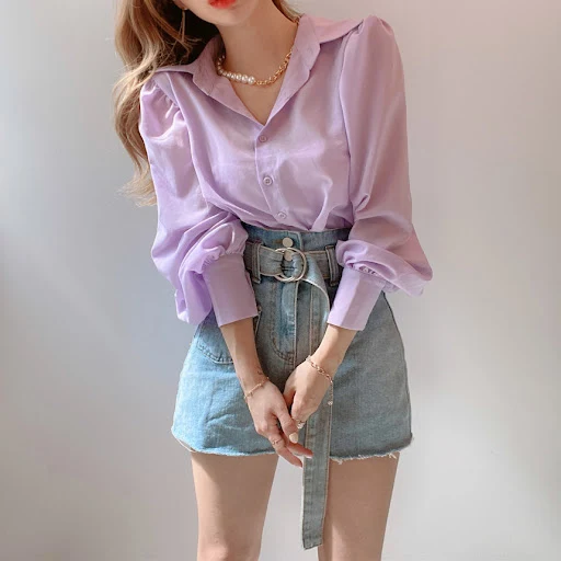 Title 4, Lapel Single-breasted Loose Casual Lantern Slee...