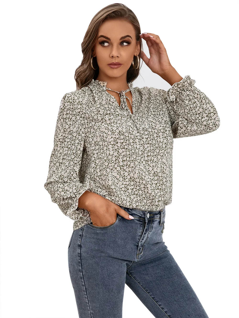 Title 20, Womens Fungus V-neck shirt, small floral lotus...