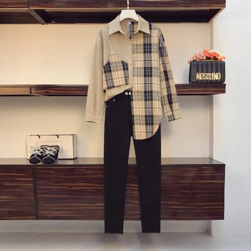 Title 3, Womens New Patchwork Long Sleeve Plaid Shirt, ...