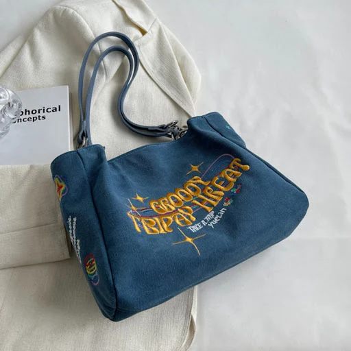 Title 1, Borsa a tracolla in tela da donna con texture e...