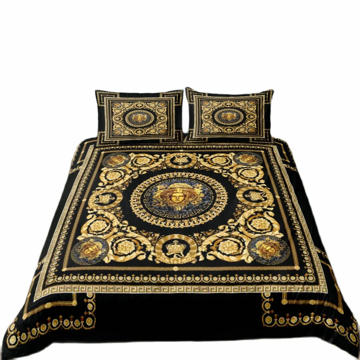 Jogo de cama de luxo com edredom estampado estilo europeu, proporcionando conforto e elegância para uma noite de sono perfeita. — foto 3