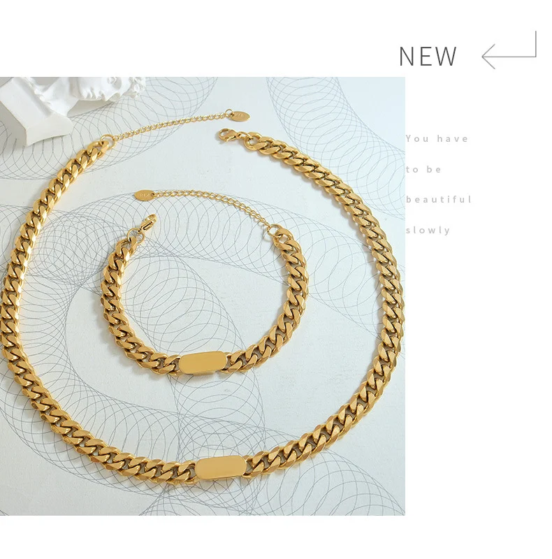 Colar e pulseira de corrente estilo Cold Ins, joias femininas elegantes. Perfeito para um visual moderno e sofisticado, realçando a beleza. — foto 5