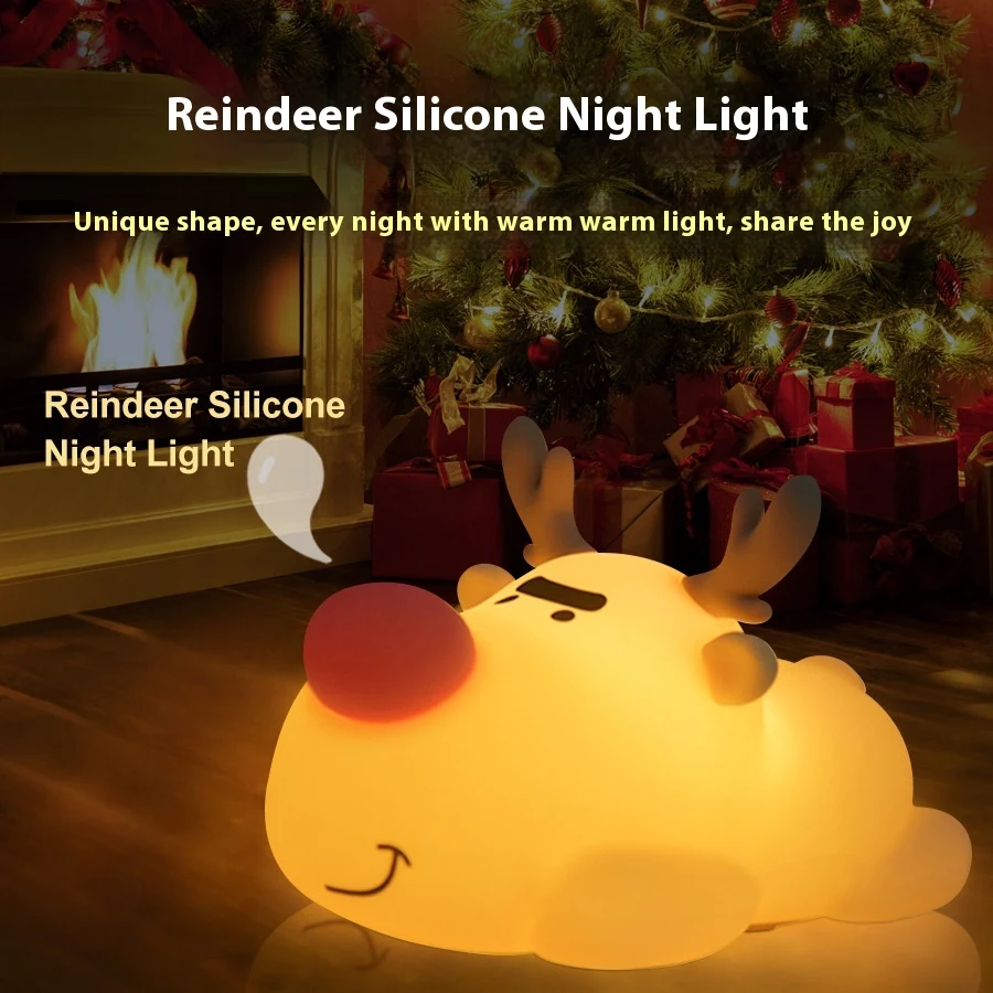 Luminária de Noite Pequena Rena Silicone Recarregável Luz Suave para Quartos Infantis Design Fofo Portátil Ideal para Bebês e Crianças — foto 5
