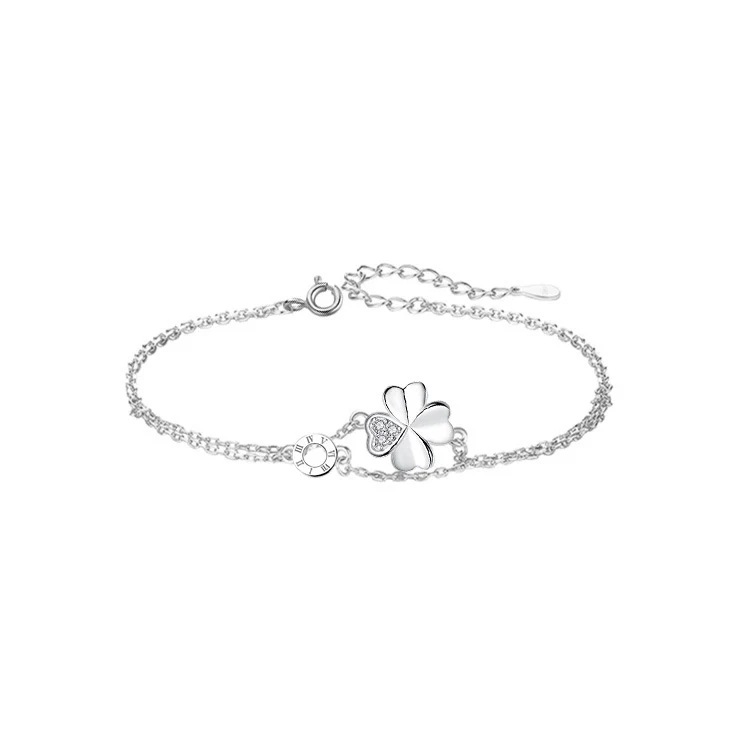 Pulseira feminina de trevo de quatro folhas em prata esterlina, símbolo de sorte, delicada e elegante, presente perfeito. — foto 4