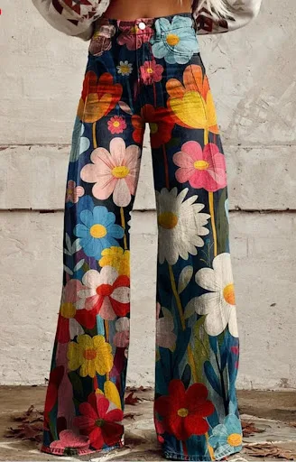 Title 7, Pantalones anchos de mezclilla imitación, cintu...