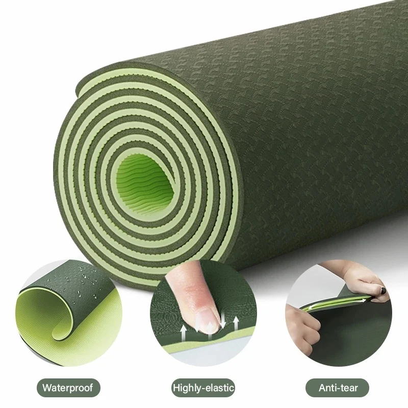 Tapete de exercício antiderrapante com linhas de posição para ginástica, yoga, fitness e pilates. TPE de camada dupla para maior conforto e segurança. — foto 5