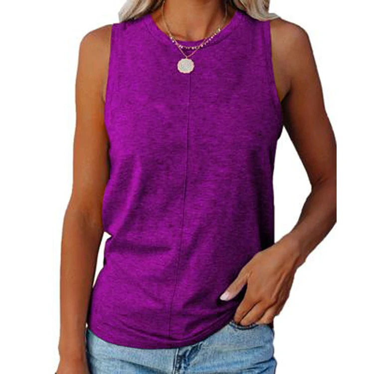 Summer women's stylish loose round neck solid color sleeveless vest T-shirt, perfect for warm weather, offering comfort — photo 8