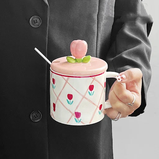 Title 5, Ins Lovely Tulip Ceramic Coffee Cup, enjoy your...