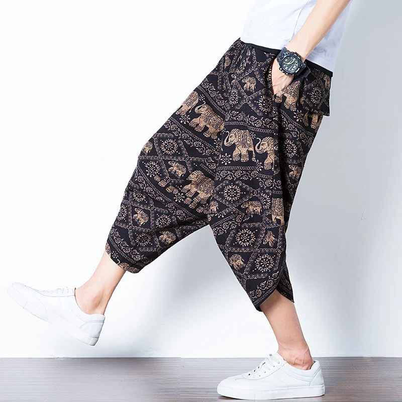 Chinese style retro large Nepalese pants with Thai elephant print, perfect for a comfortable and unique bohemian look. — photo 8