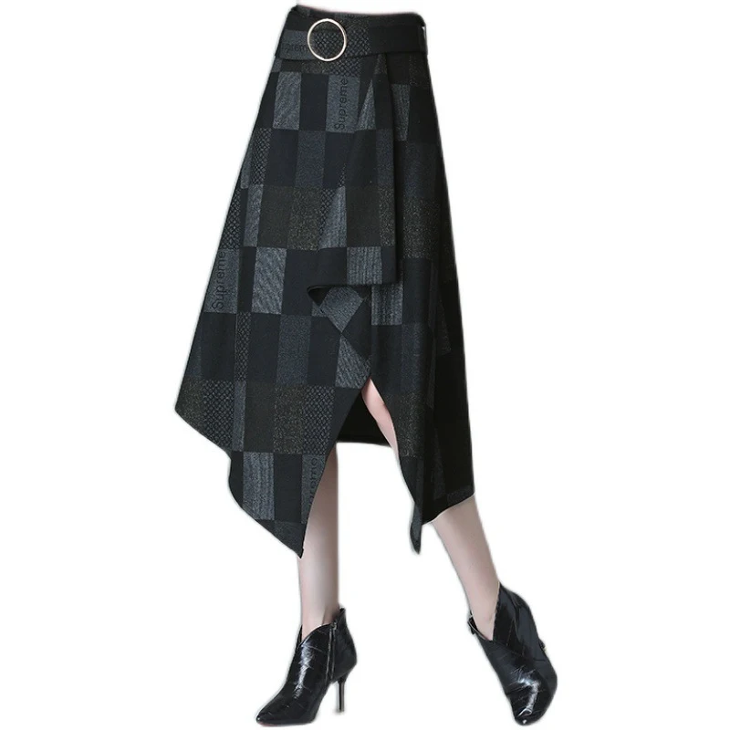 Medium length irregular high waist skirt, slim A-line for a flattering fit. Perfect for a chic and modern everyday look. — photo 2