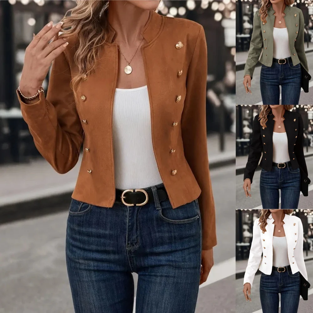Title 6, Womens Cardigan Multi-button Stand Collar Fash...