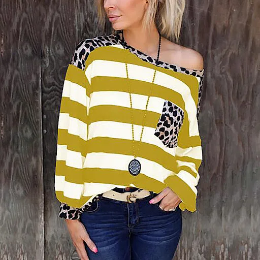 Title 40, T-shirt donna manica lunga con taschino leopard...