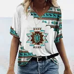 Women's Geometric Printed Short-sleeved Casual V-neck T-shirt — photo 11