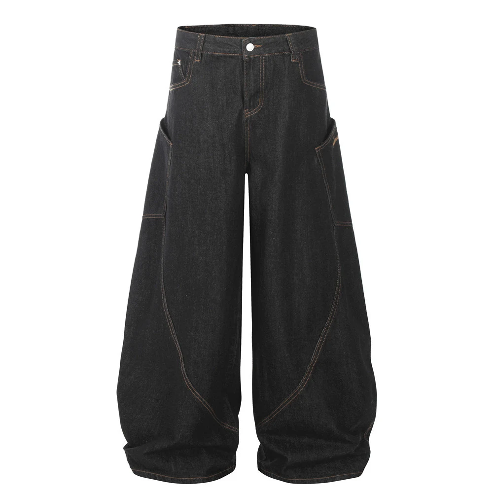 Pantalon Match Denim Ample Jambe Style Hip Hop Coupe Décontractée Confort et Mode pour un Look Urbain Tendance Idéal pour un Style Décontracté — photo 4
