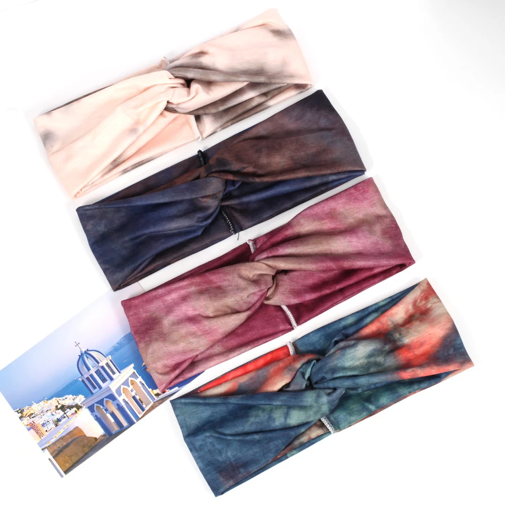 Title 3, Elastic Sports Headband Ladies Tie-dye Cross Ha...