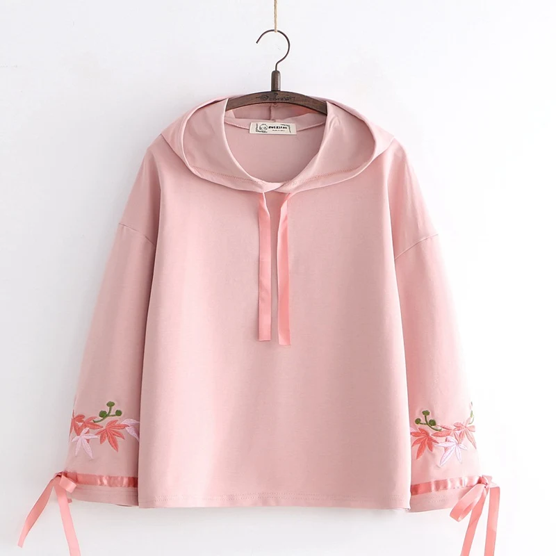 Moletom Merry Pretty feminino com bordado floral, capuz e manga flare, com cadarço, para inverno, casual e confortável. — foto 1