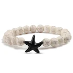 Pulseira com estrela do mar criativa, turquesa, rocha vulcânica e contas de porcelana branca. Design elegante e artesanal. — foto 6