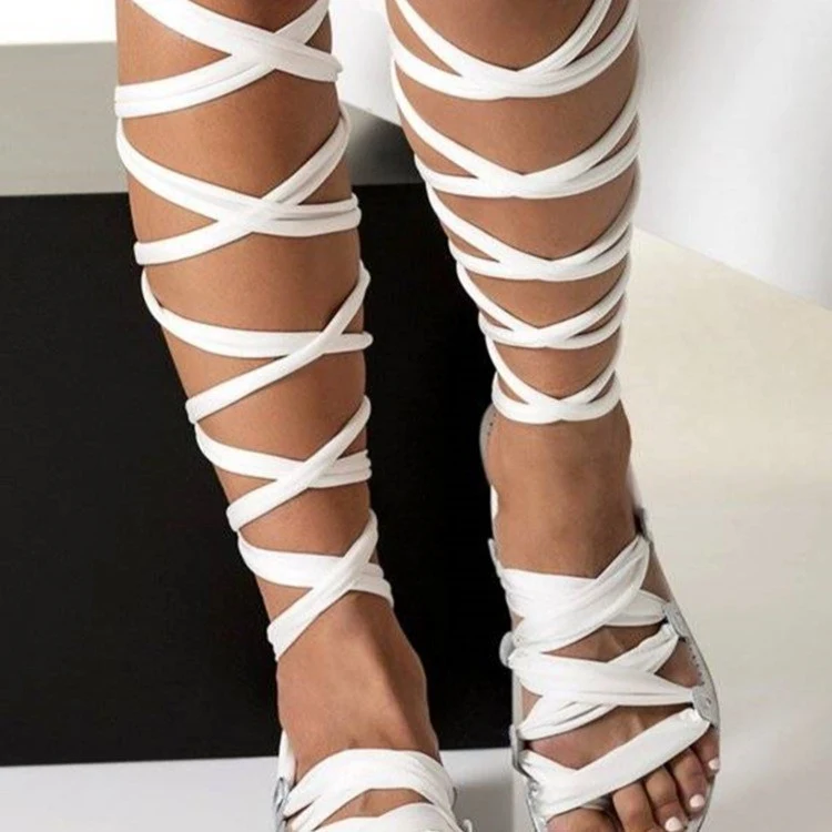 Women's Large Size High-Top Roman Sandals, European and American Fashion, Ankle Strap, Flat Toe Design, Comfortable Summ — photo 2