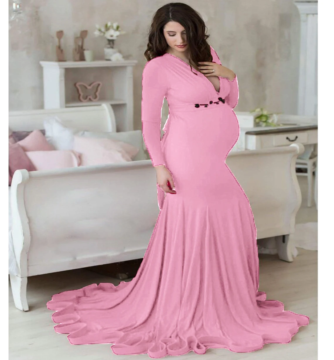Title 24, Mercerized Cotton Maternity V-neck Mop Long Sle...