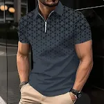 T-shirt da uomo casual con zip, stampa digitale 3D, maniche corte, tendenza moderna e confortevole per l'uso quotidiano. — foto 5