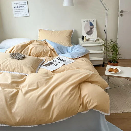 Title 3, Solid Color Four Piece Lace Edge Duvet Cover fo...