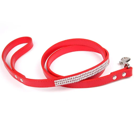 Fashion Diamante Leather Dog Leash Bling Rhinestones Collar Pet Walking Leads Small Pet Puppy Dog Supplies Purple Pink — photo 5