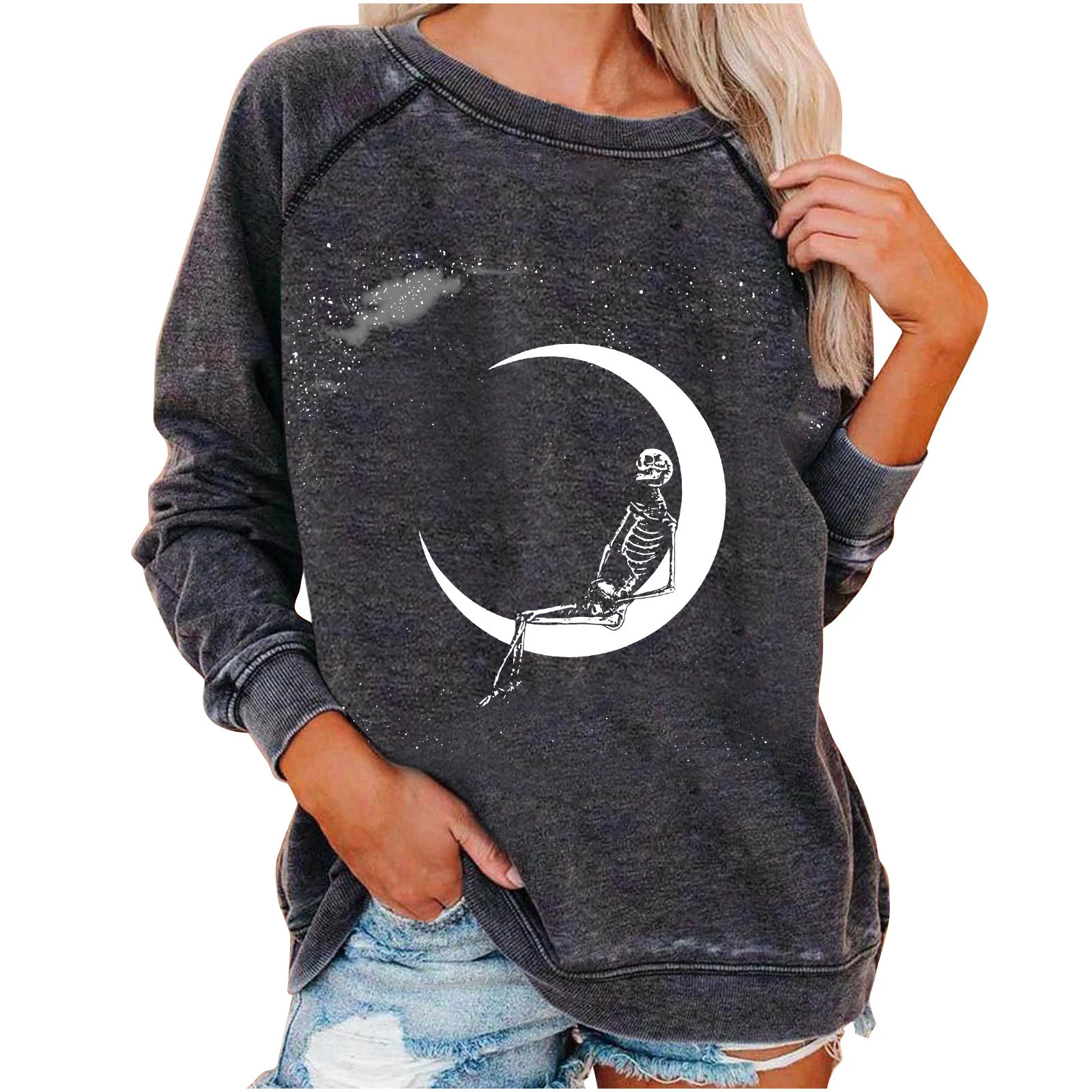 Title 11, Halloween-Totenkopf-Funky-Print-Sweatshirt für ...