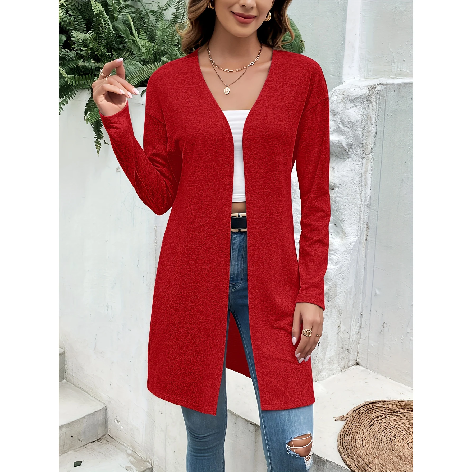 Cardigan donna tinta unita sciolto a scialle Top versatile e comodo Maglia elegante per un look casual o formale Perfetta per tutte le stagioni. — foto 10
