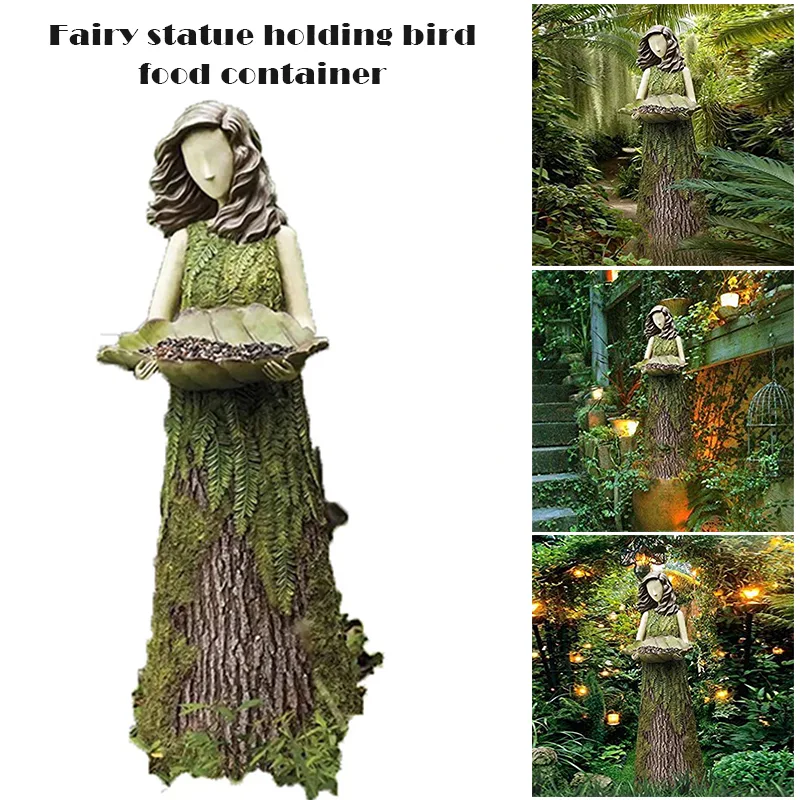 Estátua de fada de feto 2 em 1 comedouro de beija-flor em resina para parede ou pátio, transforme seu jardim num paraíso. — foto 5