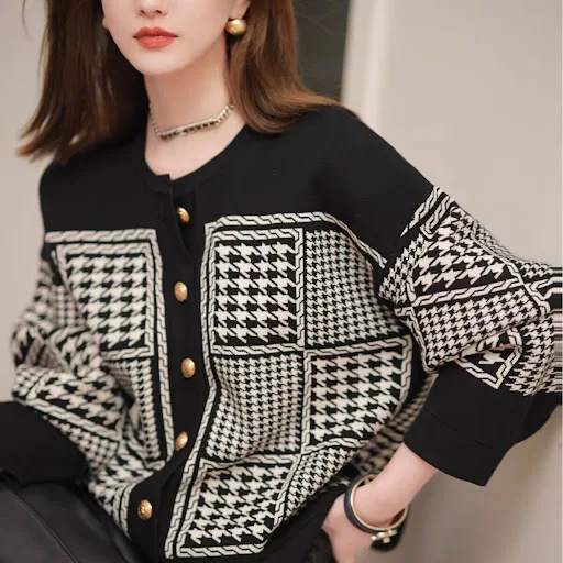 Title 6, Malhas retrô Houndstooth plus size para mulheres
