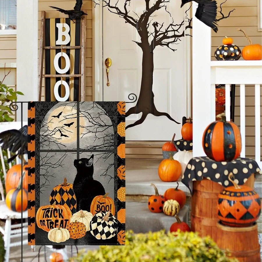 Title 3, Halloween Cat Pumpkin Garden Banner Flag, festi...