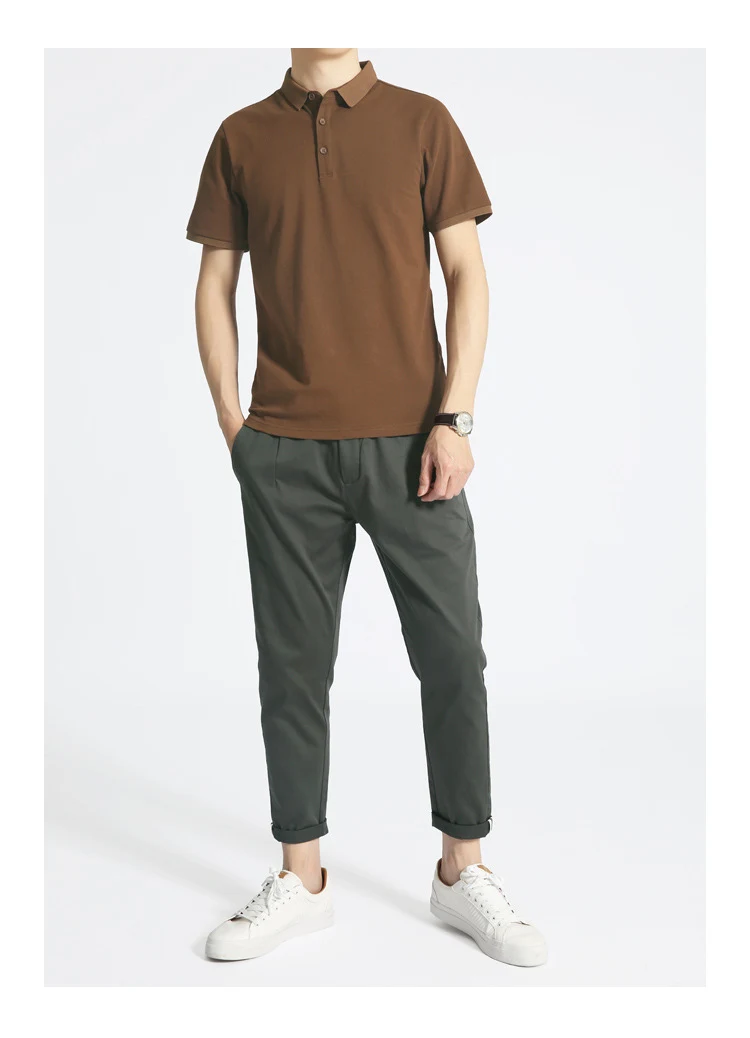 Men's Solid Color Business Short Sleeve Lapel T-shirt Comfortable and Stylish Perfect for Office or Casual Wear Easy Car — photo 3