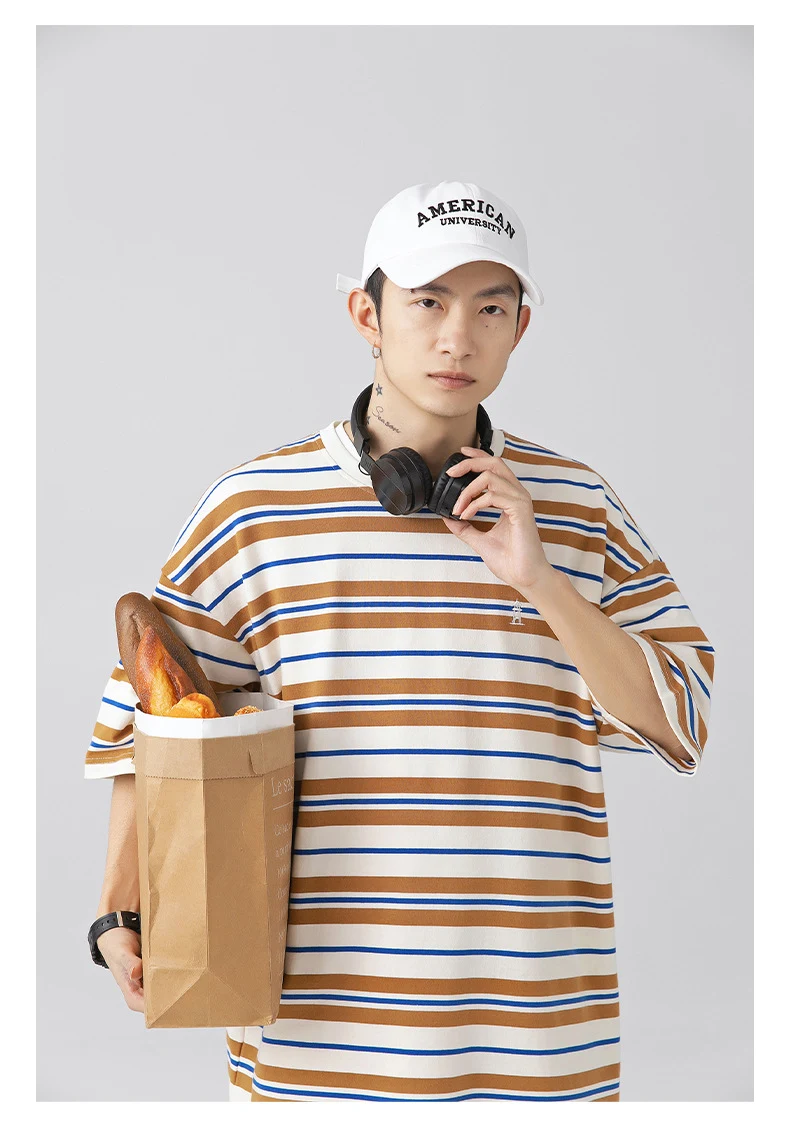Title 18, Camiseta Masculina Retrô com Listras em Cores C...