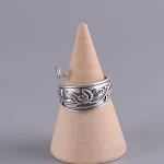 Anel de Abertura Pavão Lótus Estilo Étnico Retrô Ajustável Joia Exclusiva Presente Ideal para Mulheres — foto 3