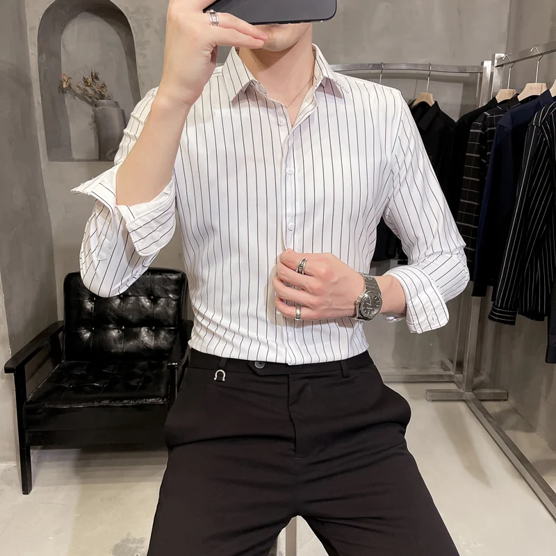 Spring And Autumn High-Quality Gray Striped Shirts Men'S Long-Sleeved Business Casual Shirts Men'S Slim Non-Iron Shirts — photo 2