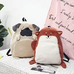 Mochila de veludo cotelê para meninas com raposa e cachorro fofos. Mochila animal infantil adorável e estilosa. Perfeita para escola e passeios. — foto 4