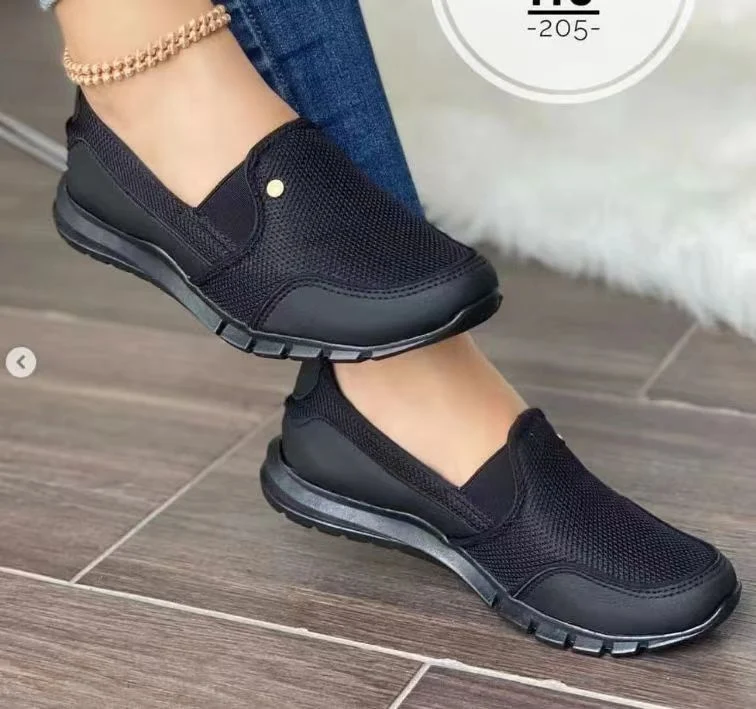 Sapatos femininos casuais slip-on de moda em malha, respiráveis e estilosos, perfeitos para o conforto e visual moderno. — foto 14