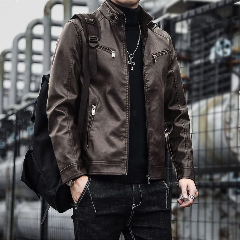 Title 4, Mens Fashion Casual Slim Motorcycle Leather Ja...
