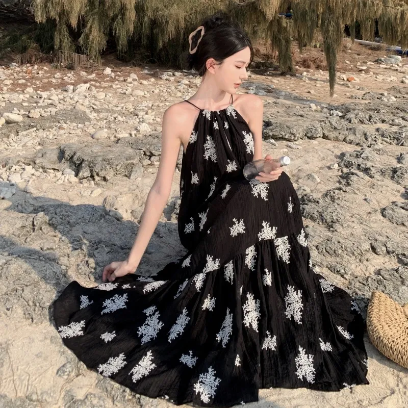 Real Shot Black Sleeveless Halter Sling Dress, a chic and stylish choice for warm weather, comfortable and flattering, p — photo 1