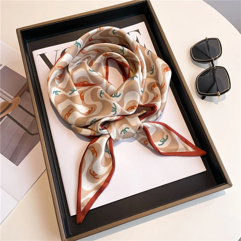 Thin, narrow, long shirt scarf with houndstooth design and double layer imitated silk. Perfect as a women's hair tie or — photo 51