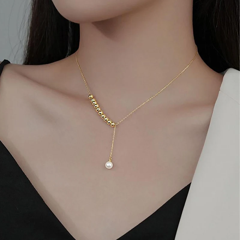 Conjunto de corrente com pérolas perfeitas e contas de prata S925 para mulheres, ideal para celebrar o seu ano de nascimento, presente elegante. — foto 4