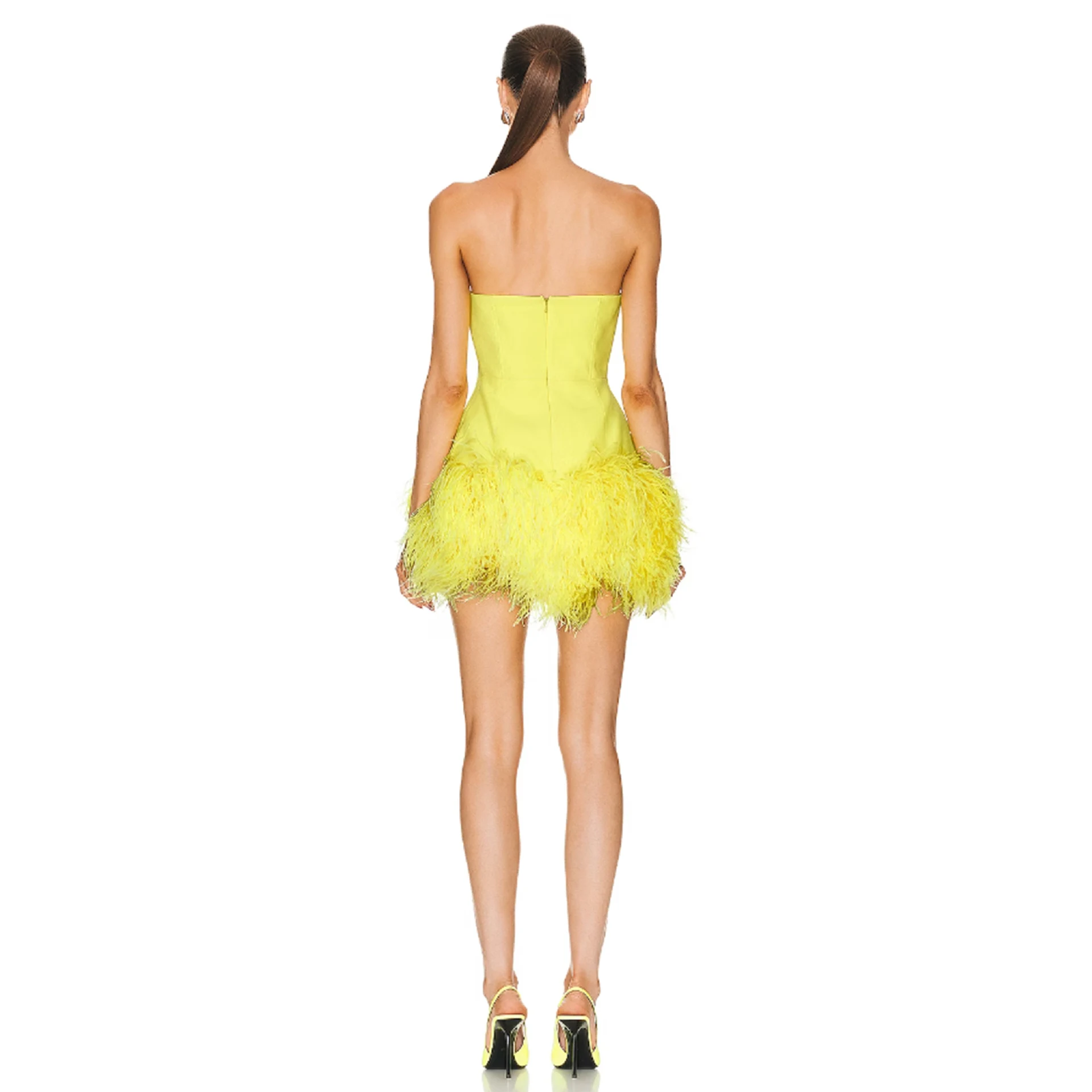 Title 15, Deep V Strapless Ostrich Feather Hip-Wrapped Sh...