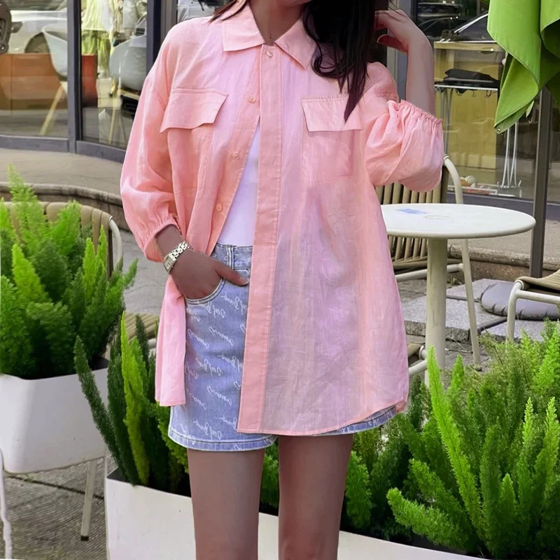 Fashion Personality Solid Color Long Sleeve Loose Cotton-linen Shirt — photo 5