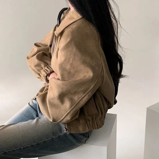 Title 11, Retro Lapel Loose Zip Long Sleeve Short Coat of...